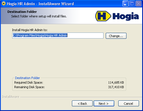 Hogia HR Webb produkter 14.2 25 (37) Klicka på Next för att gå vidare i installationen, Back för att gå tillbaka till föregående sida eller Cancel för att avbryta installationen.