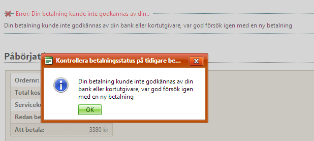 Jag skickades inte tillbaka till SvemoTA efter slutförd betalning Logga då in via klubbens hemsida och ta er till SvemoTA igen. Därefter väljer ni varukorg under klubbadministration.