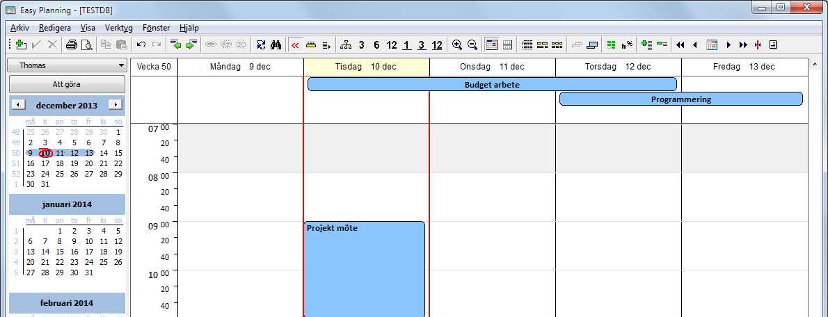 Veckokalender Programmet har en kalendervy som visar aktiviteter som