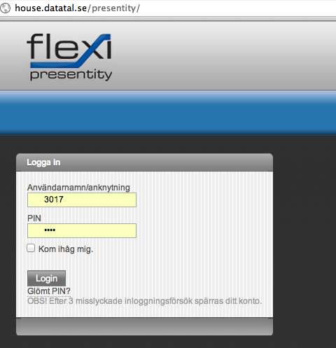 2 DATATAL FLEXI PRESENTITY 1. Login Presentity web är ett webbaserat gränssnitt för dig som använder dig av Presentity för att sätta hänvisningar i växeln eller söka upp medarbetare.