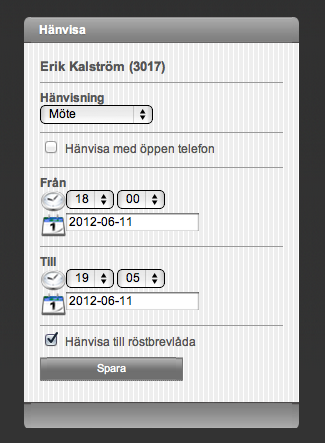 DATATAL FLEXI PRESENTITY 3 2. Hänvisa Under fliken hänvisa kan du skapa dina hänvisningar och snabbknappar. När en hänvisning är aktiv får den inringade höra orsaken och tiden du är tillbaka.