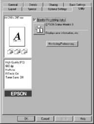 Öppna EPSON Status Monitor Så här öppnar du EPSON Status Monitor : Öppna skrivarprogrammet,