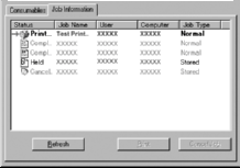 Använda funktionen för jobbövervakning Du kan hämta information om utskriftsjobben på menyn Job Information (Jobbinformation) i dialogrutan EPSON Status Monitor.