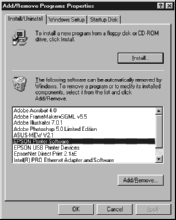 . Välj EPSON Printer Software (EPSON skrivarprogramvara) och klicka på Add/Remove (Lägg till/ta bort).