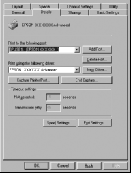 Om EPUSBX: (EPSON AcuLaser C100) visas i listan Print to the following port (Skriv till följande port) har drivrutinen till USB-skrivarenheten och skrivarprogramvaran installerats korrekt.