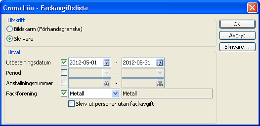 Çrona Lön Handbok III Fackföreningar Fackavgiftslista Möjlighet finns också att skriva ut en fackavgiftslista som redovisar gjorda avdrag för