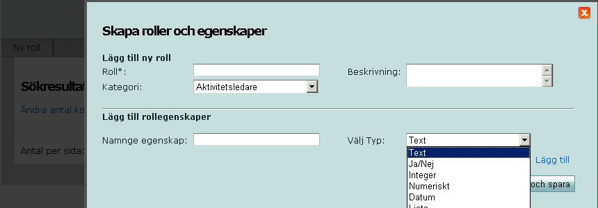 Du ser då kategori, roll, egenskap (se nedan under Rollegenskaper) och rollägare (dvs den som skapat rollen). Skapa en ny roll Klicka på Ny roll i det grå fältet till vänster på sidan.