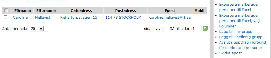 Exportera till Excel Använd sökfunktionen för att få fram de personer du vill exportera.