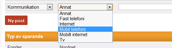 Ett exempel på en utgift skulle kunna vara följande: Kommunikation - Mobiltelefon. I fältet Notering kan du ange t.ex. vilket företag det handlar om eller helt enkelt bara en egen notering.