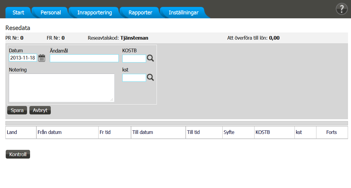 AGDA Webb Enskild användare registrera reseräkning 3 När du är klar med Ändamål, Notering och eventuell kontering så klickar du på Spara Vid registrering ska du alltid ange: Ändamål: Noteringar: