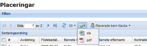 Rapporter Det finns en del färdig rapporter så som Placeringslista, Telefon lista mm Menyn: Barnomsorg / Rapporter, Export till Excel och Pdf Denna funktion ger möjlighet att ta ut export till Excel