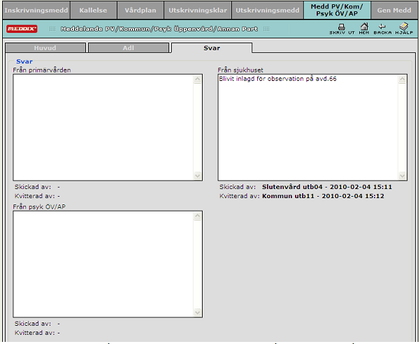 5.3 SVAR-fliken Här har slutenvården (akuten) möjlighet att lämna ett svar på meddelandet från kommunen.