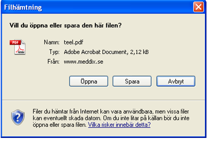 pdf-fil som du väljer att öppna genom att klicka på
