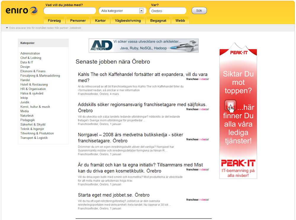 Eniro Jobb Våren 2011 fick vi uppdraget att utveckla jobb.eniro.