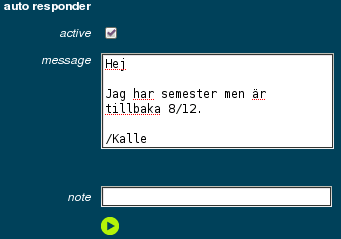 2.4. AUTORESPONDERS 30 juni 2015 2.4 Autoresponders När du inte har möjlighet at svara på mottagen e-post under en längre tid kan du aktivera autoresponders.