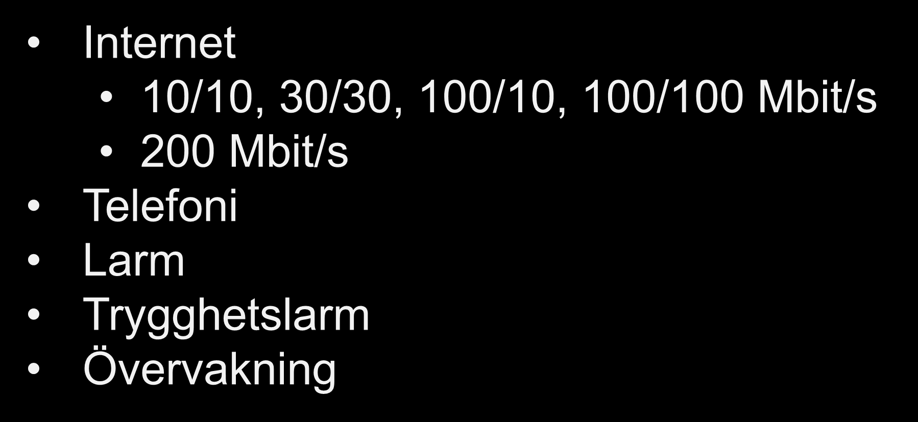 Tjänster i nätet: Internet 10/10, 30/30, 100/10, 100/100