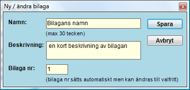 I bilaga registret för du in de bilagor som skall skickas in tillsammans med din årsredovisning. Registret är valfritt att använda.