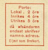 Portosatser på vykort 1872-1971 År Porto Kommentar 1872 12 öre - 1873-1876 10 öre Lokalt porto 6 öre 1877-1884 6 öre - 1885-1918 5 öre T o m 1918-05-31 1918-1919 7 öre Fr o m 1918-06-01 t o m