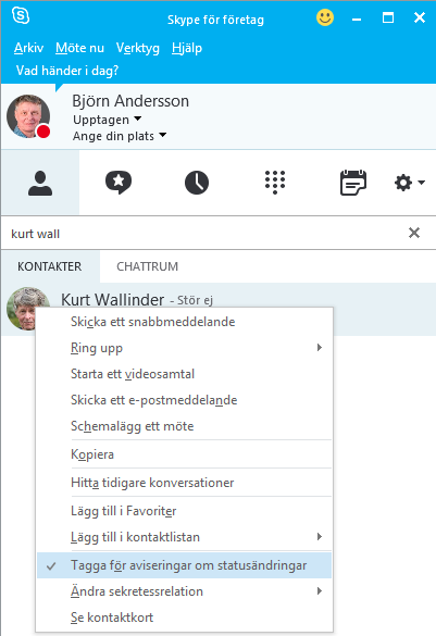 Få reda på när någon blir tillgänglig I Skype för företag kan du få reda på när någon person som du väljer ändrar sin tillgänglighet.