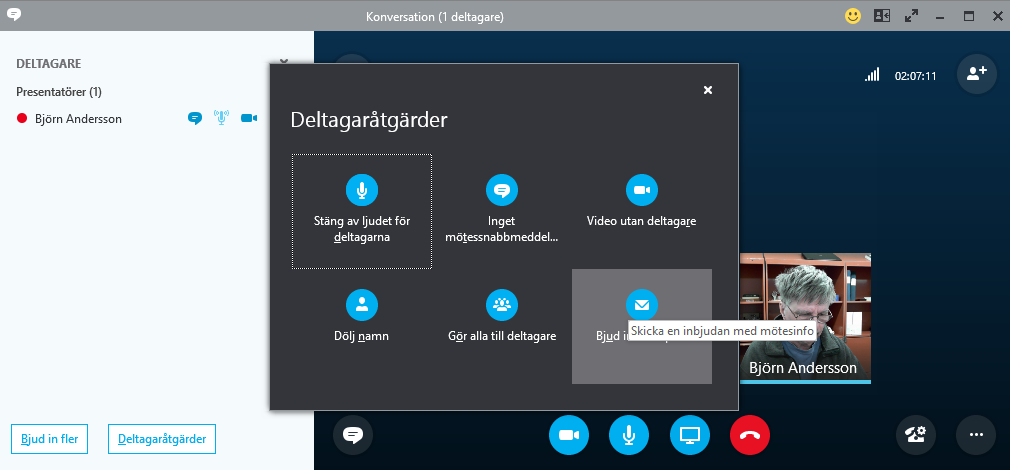 Skypemöte med externa personer Lync WebApp Nu öppnas ett Deltagare