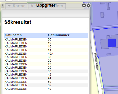 7 Sök adress Man kan söka adressergenom att klicka på Sök detaljplan. Skriv in en adress. Klicka på Sök.