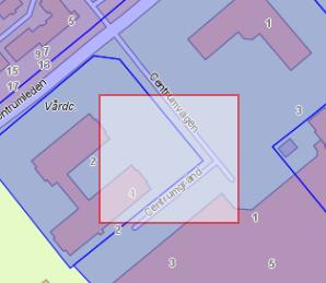 10 Exempel: välja i kartan I detta exempel är lagret Detaljplaner laga kraft tänd. Med markeringsverktyget välj Detljplaneytorna vid kommunhuset och vårdcentralen. (De är ljusblåa).