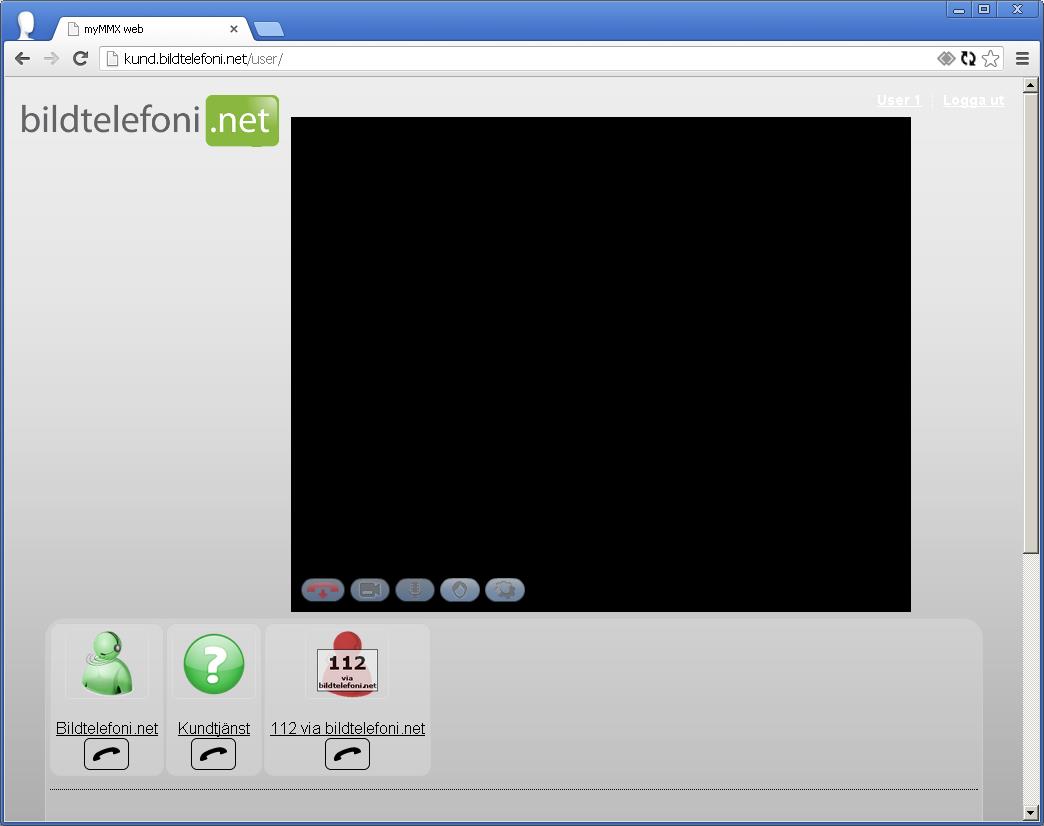 Hur du ringer ett samtal Så här ser huvudfönstret ut i webbklienten. Bild: Huvudfönstret i bildtelefoni.