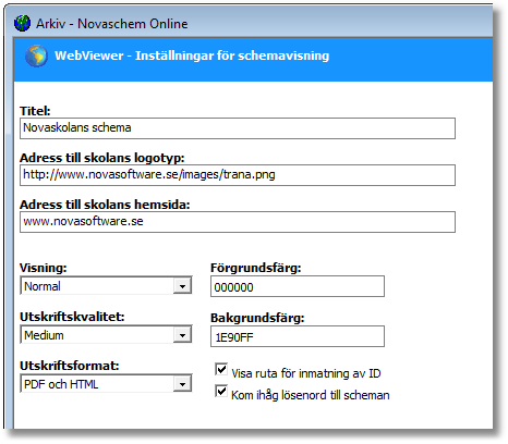 Manual WebViewer 9 Titel Titeln visas i webbläsarens namnlist när WebViewer visas i ett separat fönster, t.ex. Novaskolans schema.