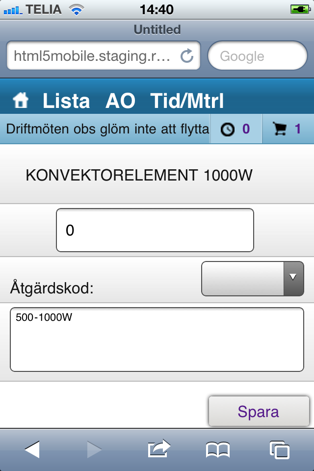 Rapportering 1. Välj artikel 2. Fyll i antal 3. Välj åtgärdskod 4. Komplettera artikelradens beskrivning 5. Spara 6.