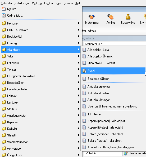 Projektmodul Från denna version ingår Projektmodulen i Säljstöd. Projektmodulen har tidigare varit en modul som du fått köpa till. Du hittar projektmodulen under Listor Alla objekt Projekt.