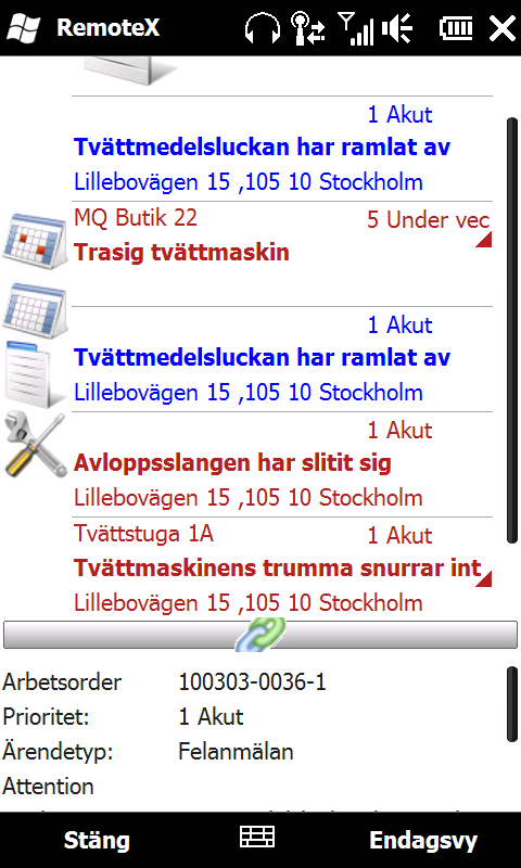 11 Arbetsorder utan resurs Man kan från mobiltelefonen/handdatorn tilldela sig själv en arbetsorder, om det finns sådana som inte har någon resurs.