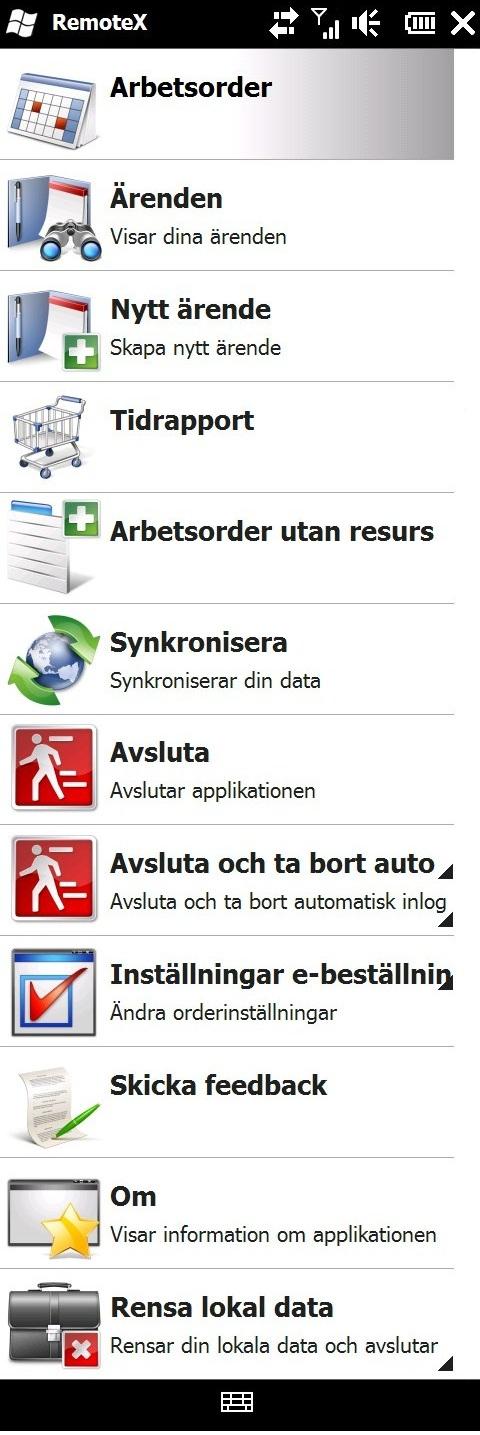 3.2.6 Synkronisera Som regel ska du alltid synkronisera när du är klar med någon form av rapportering på en arbetsorder (bokning, tid, material etc) samt när du skapat nya ärenden/arbetsorder.