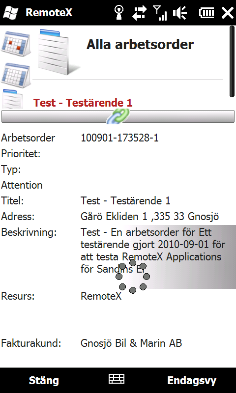 4.2 Snabbmeny Med hjälp av snabbmenyn kan man enkelt ändra status, lägga till tid/material, visa checklista etc på en arbetsorder.