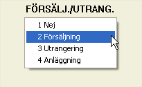 Användarmanual 44 Försäljning/Utrang. Funktionen används vid Försäljning eller Utrangering (Skapar en verifikat). Ange avskr. period Ange avskrivningsperiod.