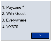 Filename: Konfigurationsdokument M1 Page: 10(15) 5. Omkonfigurering av WiFi Beroende på om parameterfilerna har laddats ner i terminalen eller inte skiljer sig tillvägagångssättet lite. 5.1 Parameterfiler ej nedladdade Här stegar du dig vidare med hjälp av pilarna > till dess att du får upp valet WiFi.