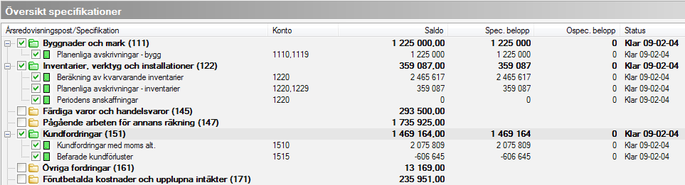 Välj Ny fil och klicka sedan på OK. Översikt specifikationer I Översikt specifikationer ser du för varje specifikation vilket/vilka konton som är knutna till specifikationen och saldot på dessa.