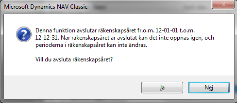 Fälten Tillåt bokföring fr.o.m och Tillåt bokföring t.o.m bestämmer den period, som är öppen för bokföring. Om fälten är tomma finns ingen begränsning.