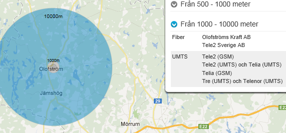 Av den geografiska redovisningen på PTS