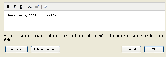 Karolinska Institutet Zotero: En kort handledning 14 (20) Om man vill se hur referensen kommer att se ut i texten innan man infogar den kan man använda Show Editor -knappen. Fig.