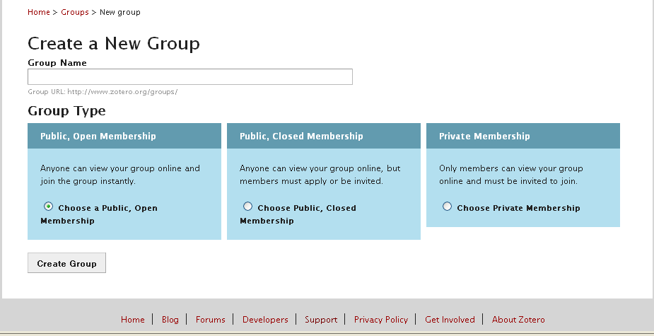 Karolinska Institutet Zotero: En kort handledning 17 (20) Det andra alternativet är att gå till www.zotero.org och logga in. Gå sedan till Groups -sidan och välj Create New Group (se fig. 42). Fig.