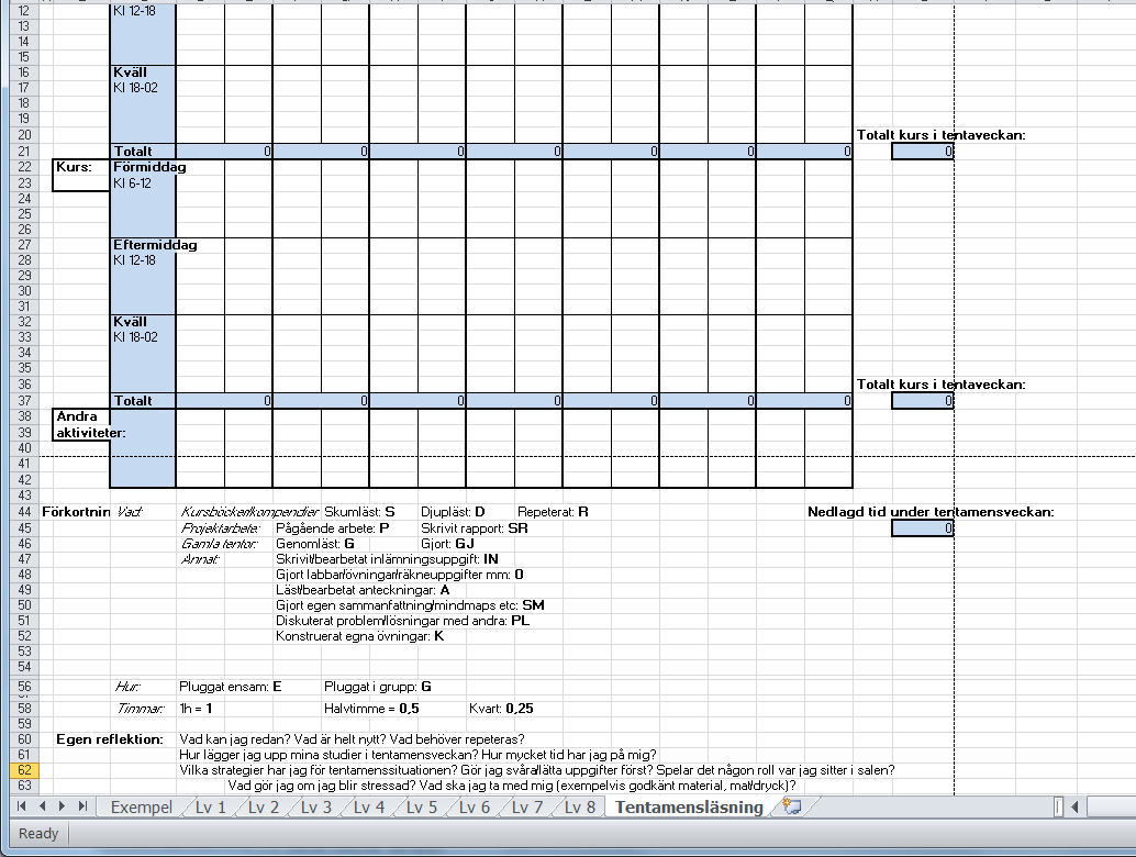 Mall för tidrapportering Tentamensveckan ser annorlunda ut Båda kurserna finns med.
