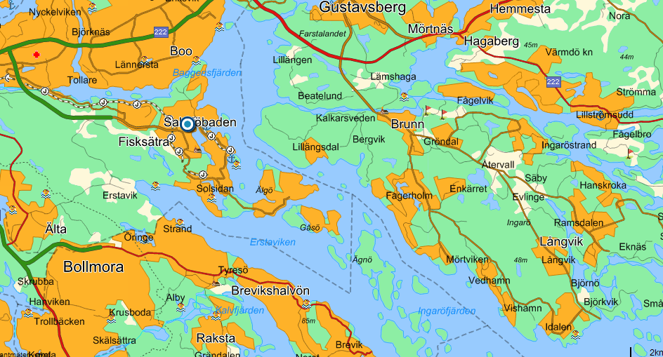 30 min 60 min 2 tim Översikt och paddelguide Utgående från Neglingeviken når du utan motvind: 30 minuter: Baggensstäket i norra änden av Baggensfjärden. Smal passage.