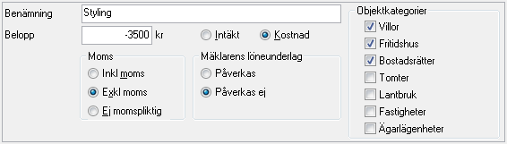 Skapa nya poster Börja med att klicka på Ny intäkt/kostnad.