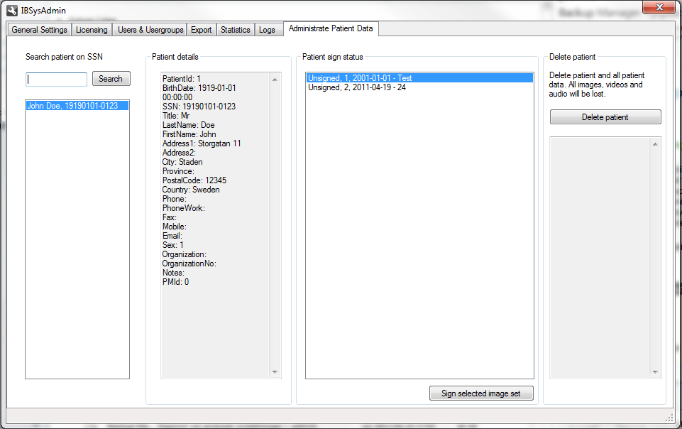 ADMINISTRERA PATIENTDATA (ADMINISTRATE PATIENT DATA) Här kan ni kolla patienternas uppgifter, ta bort patienter och signera patient status.