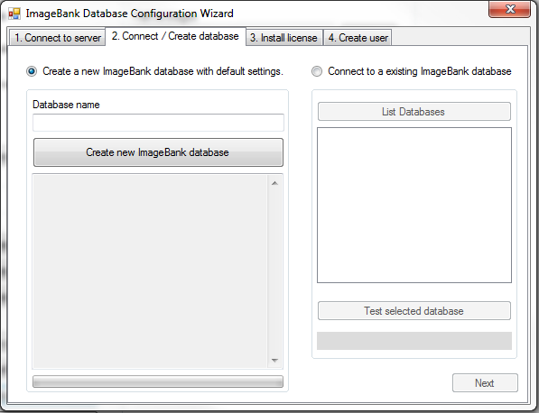 2. Connect / Create Database: Nu får ni välja om ni ska skapa en ny databas eller koppla till en befintlig databas.