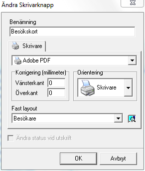 CardPro Visitor 6 6 Grupp Här anges vilka uppgifter, förutom tidpunkt och besöksmottagare, som programmet skall se som gemensamma vid registrering av en grupp, exempelvis företag.