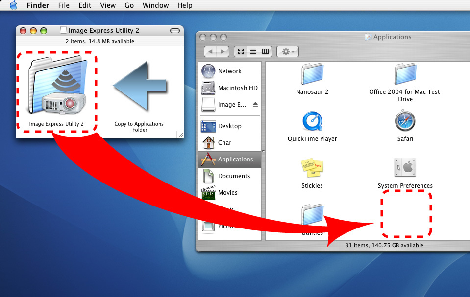 3. Behändiga funktioner Använda med Mac OS Steg 1: Installera Image Express Utility Lite för Mac OS på datorn 1. Sätt in den medföljande NEC Projector CD-ROM i din Mac cd-läsare.
