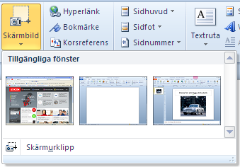 Skärmbild Fånga och infoga skärmbilder direkt från Office 2010 för att snabbt och enkelt kunna använda visuella illustrationer i ditt arbete.
