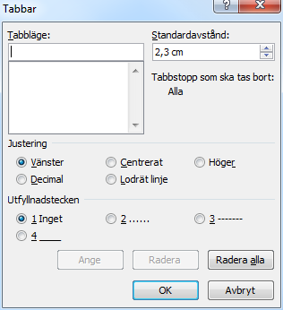 Format - Tabbar Utfyllda tabbar Utfyllda tabbstopp är mycket användbara. Exempel: Namn: Adress: 1. Menyfliken Start 2. Klicka på pilen till höger om Stycke 3.