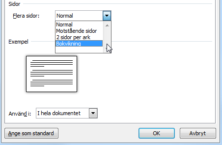 Format - Liggande format Liggande format Om du vill använda liggande A4-format, för till exempel en tabell, klickar du i Liggande orientering.